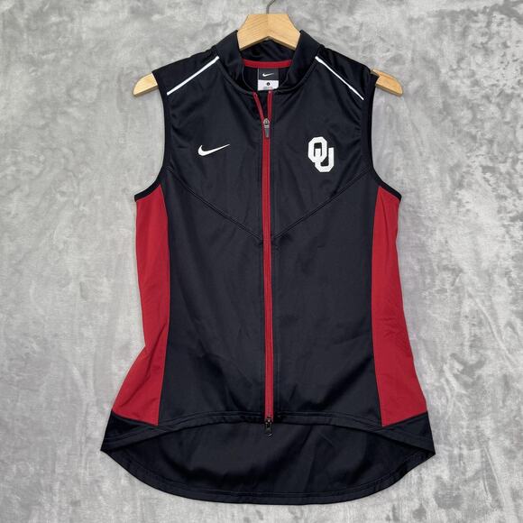 Oklahoma Sooners Vest Womens Large Black Red NCAA College Full Zip Nike Made USA - Picture 1 of 7